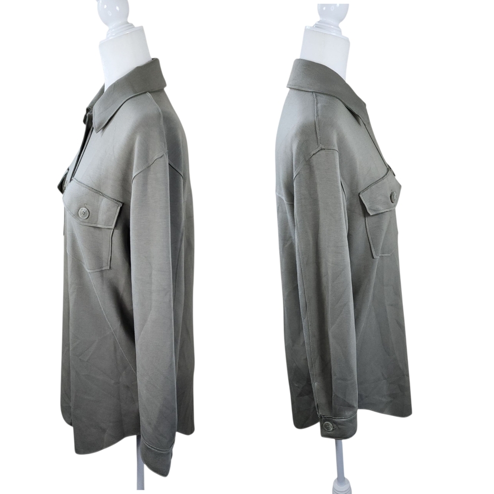 Joie Stretch Utility Shacket Button Down Olive Green Oversized Fit Size XS - Picture 5 of 16